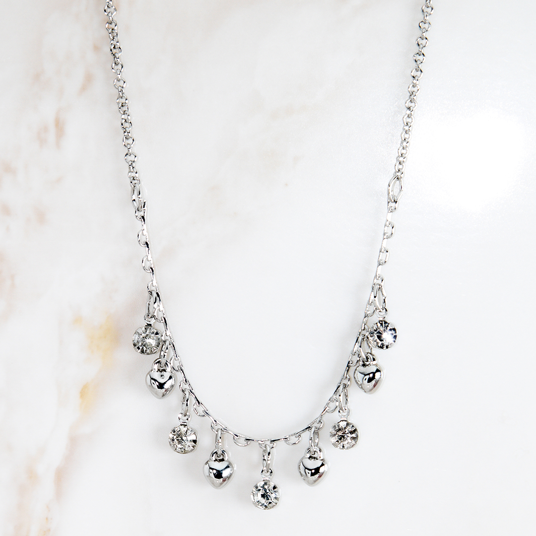 Colar Delicado Corações Com Zircônias Penduradas Banhado