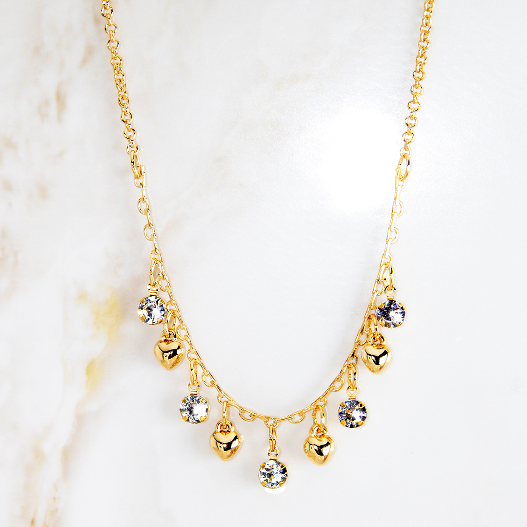 Colar Delicado Corações Com Zircônias Penduradas Banhado