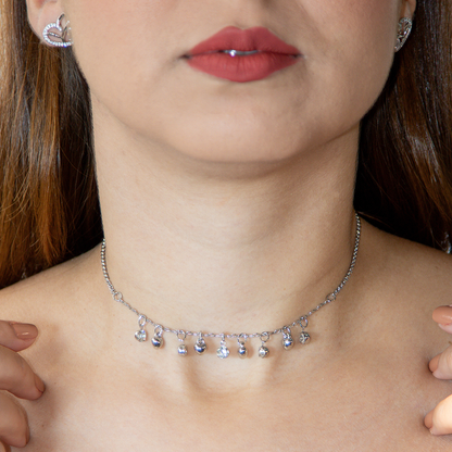 Colar Delicado Corações Com Zircônias Penduradas Banhado