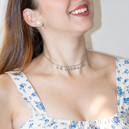 Colar Delicado Corações Com Zircônias Penduradas Banhado