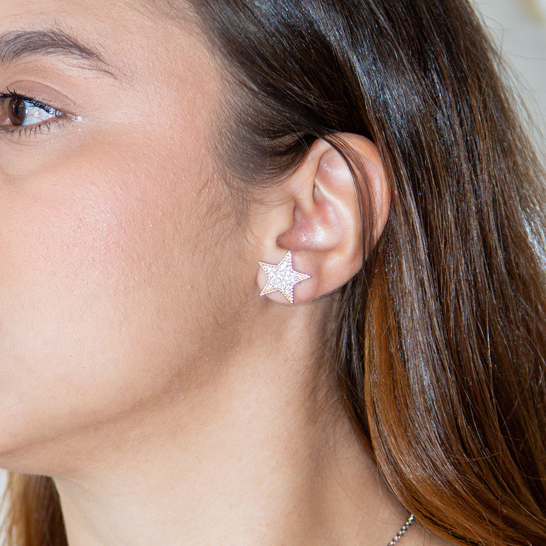 Brinco Estrela Brilhante Cravejada Banhado