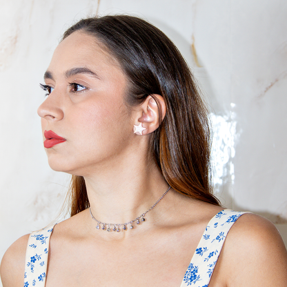 Colar Delicado Corações Com Zircônias Penduradas Banhado